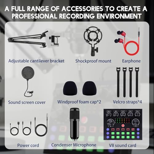 ALSO GO Podcast Equipment Bundle, V8s Sound Card with BM-800 Microphone | Podcast Microphone Bundle with Voice Changer, Recording Studio Equipment for Singing Gaming Live Streaming and YouTube Tiktok - size: 1× BM800 Microphone