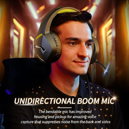 BINNUNE 2.4GHz Wireless Gaming Headset, Bluetooth 5.3 Gaming Headphones with Noise Canceling Mic, 120H Ultra-Long Battery, 50mm Drivers, Multi-Platform for PC / PS5 /PS4/ Switch/Mobile, Yellow - color: Yellow