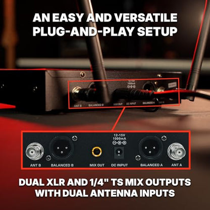 Rockville RWM-200 H2 Dual Handheld UHF Microphone System, 200 Channels, On-Mic 3-Band EQ & Echo, up to 500ft Range, XLR Outputs, Cardioid Mics, Full Metal Build, Ideal for Events, DJ, Karaoke | 200 Channels, XLR/1/4" Outputs, 500' Range, Metal Receiver, B