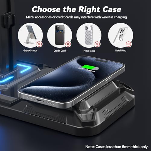 KDD RGB Headphone Controller Stand with Wireless Charging & Desk Aluminum Headphone Stand for Universal Storage