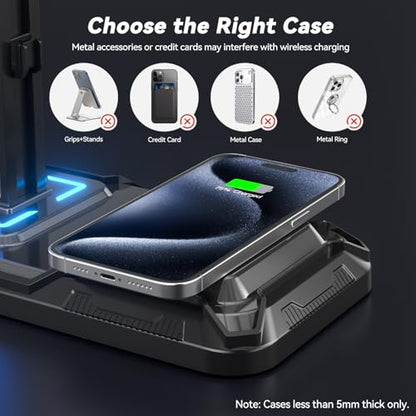 KDD RGB Headphone Controller Stand with Wireless Charging & Desk Aluminum Headphone Stand for Universal Storage