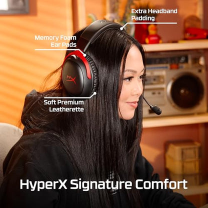 HyperX Cloud III S – Wireless Gaming Headset, 2.4GHz, Bluetooth, Battery Life up to 120 Hours 2.4GHz / 200 Hours Bluetooth, 53mm Angled Drivers, 10mm Detachable Mic, Customizable – Black/Red | 2.4GHz, Bluetooth, 53mm Angled Drivers, 10mm Detachable Mic -