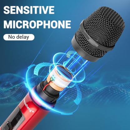 Depusheng Wireless Microphone System, VHF Fixed Dual Frequency Wireless Set with 2 Handheld Dynamic Transmitter Wireless Mic Set for Singing, Karaoke, Church, DJ,200ft Range - size: X2 PRO