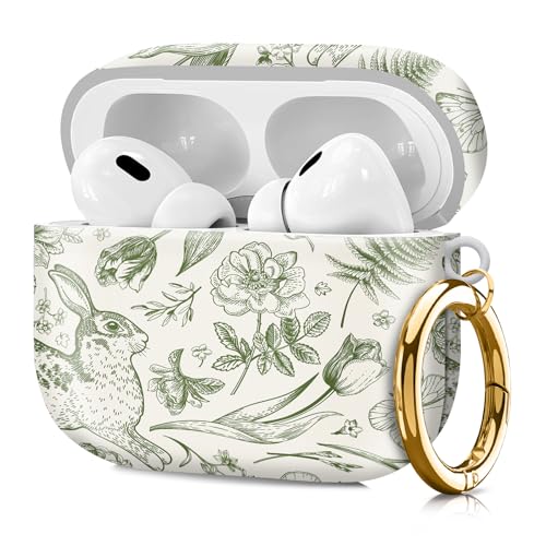 Compatible with Airpod pro 2nd/1st Generation Case Cover with Gold Round Keychain Cute Pattern Hard & Anti Slip Cover for Men Women & Girls（Rabbit Butterfly） - color: Rabbit butterfly