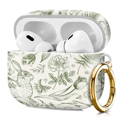 Compatible with Airpod pro 2nd/1st Generation Case Cover with Gold Round Keychain Cute Pattern Hard & Anti Slip Cover for Men Women & Girls（Rabbit Butterfly） - color: Rabbit butterfly