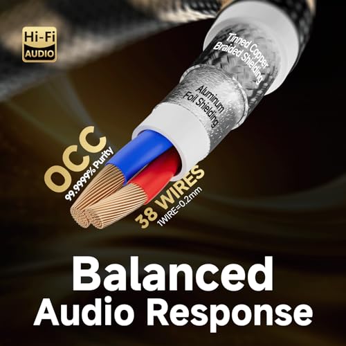 TODN Audiophile RCA Cables 10ft OCC Dual Shielded for HiFi Stereo Audio - color: J-MAX, OCC, size: 10ft, Stereo Pair