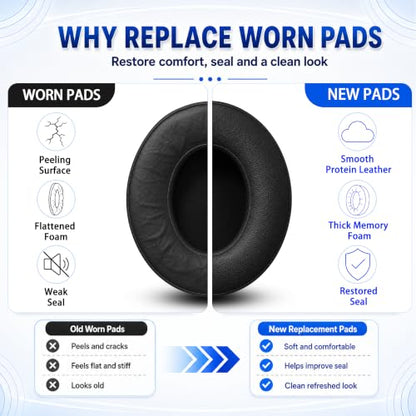 Replacement Ear Pads for Beats Studio 2 & Studio 3 (B0501, B0500) Wired & Wireless Headphones, Protein Leather Earpads Cushions with Memory Foam, Extra Thick Ear Cups,1 Pair (Blue) - color: Blue