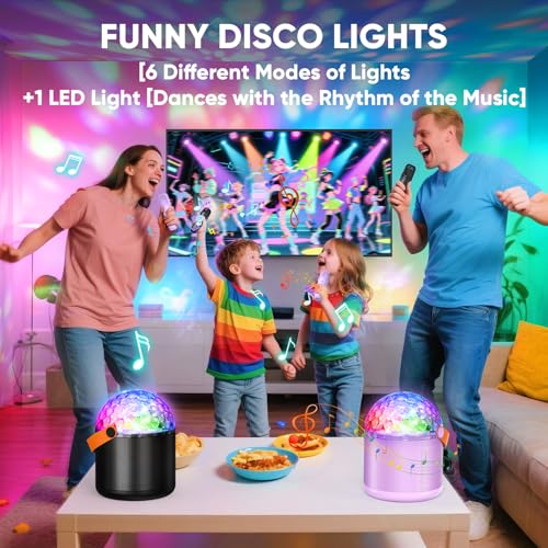 Mini Karaoke Machine for Kids, Birthday Party Gifts Toys for Girls Ages 4 5 6 7 8 9 10 11 12+ Years Old, Karaoke Microphone with 2 Wireless Microphones, Portable Bluetooth Speaker with Disco LED Light - color: Purple