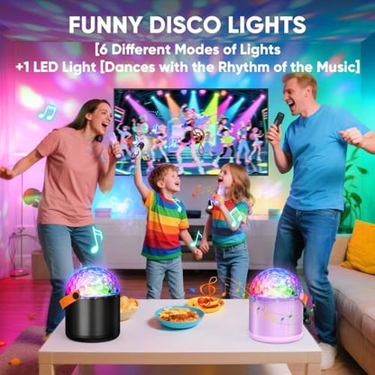 Mini Karaoke Machine for Kids, Birthday Party Gifts Toys for Girls Ages 4 5 6 7 8 9 10 11 12+ Years Old, Karaoke Microphone with 2 Wireless Microphones, Portable Bluetooth Speaker with Disco LED Light - color: Purple