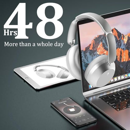 Wentronic Y04 Bluetooth Headphones Active Noise Cancelling Wireless Over Ear Headsets 48 Hours Playtime High Sound Quality Foldable Earphones with Soft Ear Cushion for Travel - Silver - color: Sliver