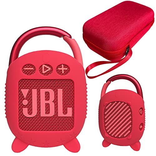 JCHPINE Silicone Cover and Carrying Case for JBL Clip 4 Bluetooth Speaker - color: Red