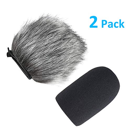 SUNMON Windscreen and Foam Cover, Indoor Outdoor Microphone Wind Muff for Audio-Technica AT2020, AT2020USB, AT2020USB+ mic AT2035, AT4040, AT2050 Microphone（2Pack） - color: FurFoamKit
