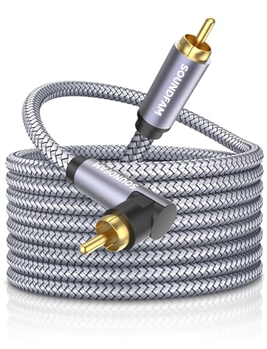 90 Degree Subwoofer Cable 20ft/6M,Right Angle RCA Cable Male to Male for Subwoofer，Amplifier-Grey - size: 20ft/6M, style: 90 Degree RCA to RCA
