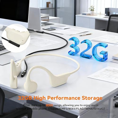 2026 Upgrade Bone Conduction Headphones-SwimBeats, IP68 Waterproof Swimming Headphones| 32GB Storage| BT 6.0| 28g Lightweight| 8H Battery, Open-Ear Headphones for Swimming, Running, Cycling(Beige) - color: Beige