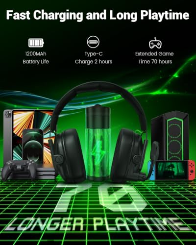 Krysenix 2.4 GHz Wireless Gaming Headset for PC, PS5, PS4, Switch - Black | Bluetooth 5.4 Gaming Headphones with Noise Canceling Microphone, Cool RGB Lighting,1200 mAh Battery, Foldable, 50mm Drivers - color: Black