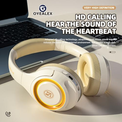Adult Bluetooth Over Ear Headphones, Beige | Active Noise Cancelling,Wireless Microphone HiFi Audio Deep Bass for Man & Women,Comfortable Fit,Rechargeable Long Lasting