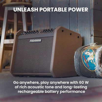 Fishman Loudbox Mini Charge Battery-Powered 60-Watt Acoustic Guitar Combo Amplifier Bundle with Gearlux XLR Cable, Instrument Cable, and Austin Bazaar Polishing Cloth - size: Mini Charge 60W