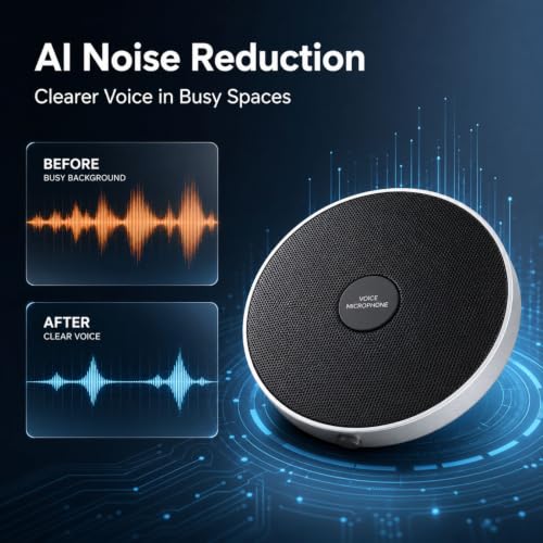 360° Computer Microphone for Desktop , USB Conference PC Mic, Noise-Canceling Technology, Recording, Skype, Online Class, Court Reporter, Plug & Play, Compatible with Windows/PC/Desktop/Laptop - size: Square