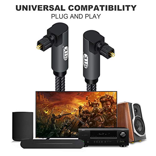 EMK 【Upgraded Double 90 Degree Optical Audio Cable Free-Rotating Toslink Plug Nylon Braided S/PDIF Digital Right Angle Optical Male to Male Cable for Home Theater,Sound Bar,TV(6.6ft/2m) - color: Double 90 Degree Design, size: 6.6ft/2m
