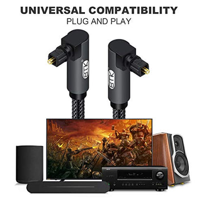 EMK 【Upgraded Double 90 Degree Optical Audio Cable Free-Rotating Toslink Plug Nylon Braided S/PDIF Digital Right Angle Optical Male to Male Cable for Home Theater,Sound Bar,TV(10ft/3m) - color: Double 90 Degree Design, size: 10ft/3m