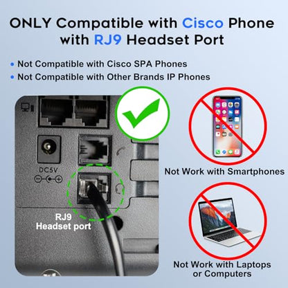 MKJ Cisco Phone Headset Corded RJ9 Telephone Headset Noise Canceling Mic | Microphone Headphone, Compatible with Cisco CP-7821 7841 7942G 7940 7941G 7945G 7962G 7965G 7975G 8811 8841 8861 9951 9971