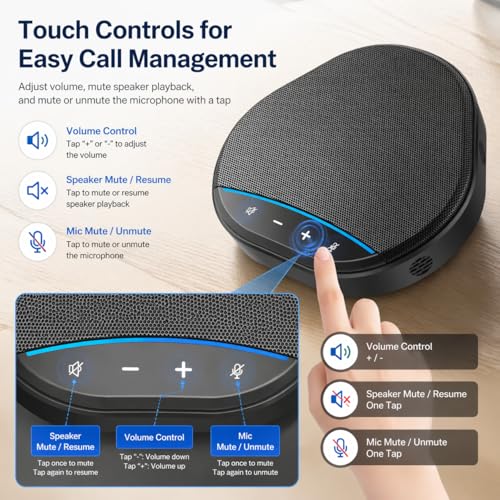 USB Speakerphone for PC, Conference Speaker and Microphone, Plug and Play, AI Noise Reduction and Echo Cancellation, Touch Controls, One-Tap Mute, LED Indicator, for Computer Desktop