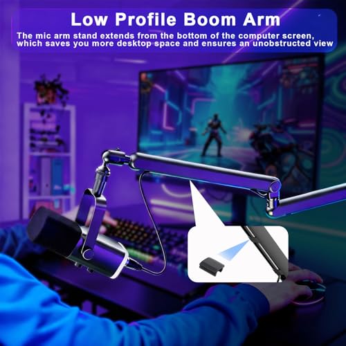 Aqdocvf Microphone Boom Arm - Heavy Duty Low Profile Metal Mic Arm Stand | Sturdy Microphone Arm with Desk Clamp & Cable‑Management, for Shure SM7B‑MV7, Blue Yeti, AT2020, Podcast, Gaming & Streaming