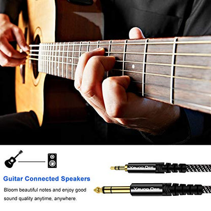 3.5mm to 6.35mm Stereo Audio Cable 25 ft, 1/4 to 1/8 Audio Cable,3.5mm Male to 6.35mm Male TRS Nylon Braid Cable Compatible for iPod, Laptop,Home Theater Devices, and Amplifiers (25FT/8M) - size: 25FT/8M