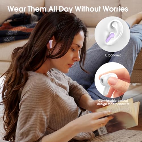 Wireless Earbuds, Bluetooth 5.4 Headphones HiFi Stereo, Bluetooth Earbuds | With ENC Noise Cancelling Mic,IP7 Waterproof in Ear Earphones,48H, LED Display Ear buds for Pad Phones Workout Sports, Purple - color: Purple