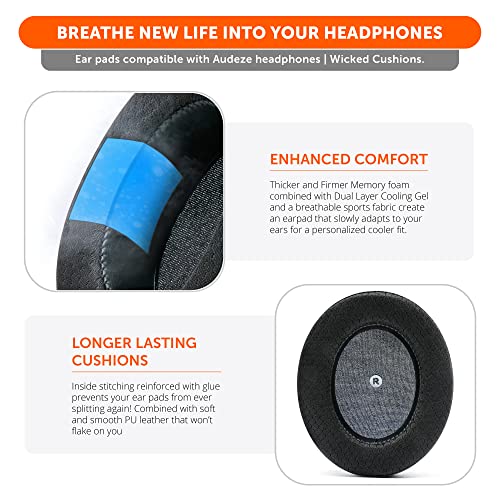 WC Freeze Penrose - Cooling Gel Earpads for Audeze Penrose & Mobius | Made by Wicked Cushions | Hybrid Fabric, Improved Durability, Thickness & Sound Isolation | Black - color: Black