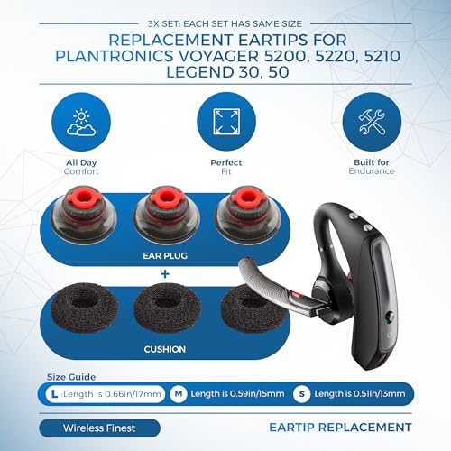 3-Pack Ear Tips for Plantronics Voyager 5200 5220, Large - size: Large L
