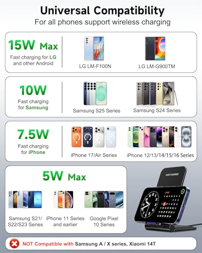Wireless Charger Stand, Foldable, 15W Fast Wireless Charging Station Compatible with iPhone 17 16 15 14 13 12 Pro Max, Phone Charger Dock for Samsung Galaxy S26 S26+ S25 S24 S23 S22 Note 20 & Android - color: Black