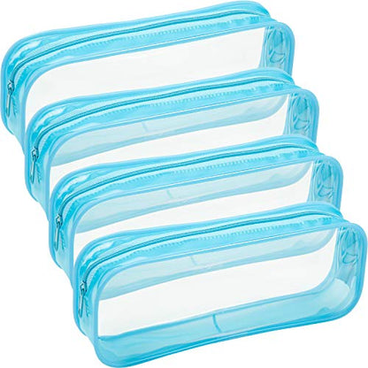 Tatuo 4 Pieces Clear PVC Bags Big Capacity Zipper Pencil Pouch Case Travel Luggage Makeup Cosmetic Bag(Sky Blue) - color: Sky Blue