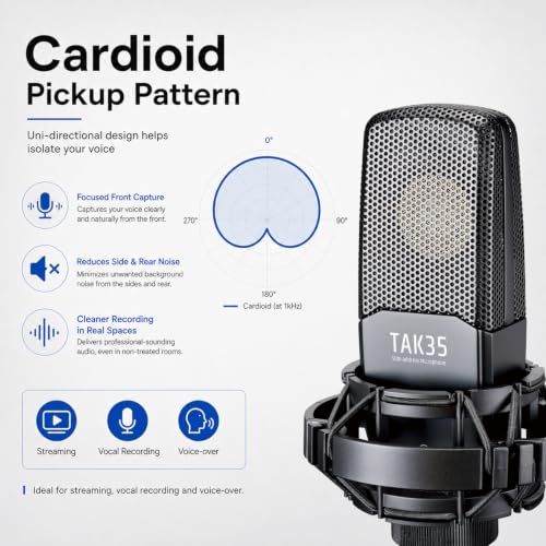 TAKSTAR XLR Condenser Studio Microphone with Shock Mount | 16mm Diaphragm, 30Hz-20kHz Response, -36dB Sensitivity, Shock Mount & Windscreen Included, Requires 48V Phantom Power