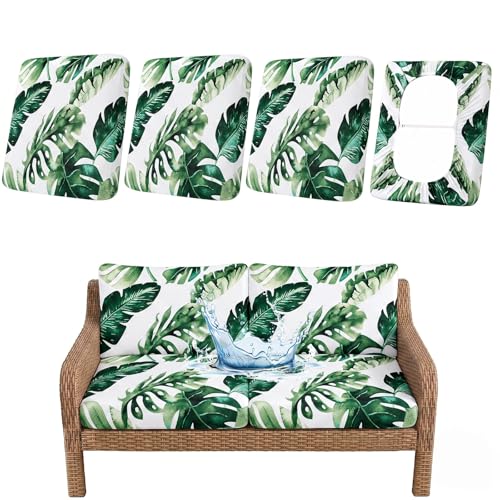 Waterproof Outdoor Cushion Covers, Stretch Patio Slipcovers | UV Resistant Coating, Stretch Fabric, Waterproof Protection, Replacement Covers, Fits Patio Furniture Cushions (4 Pieces) - color: Monstera Deliciosa, size: 4PCS