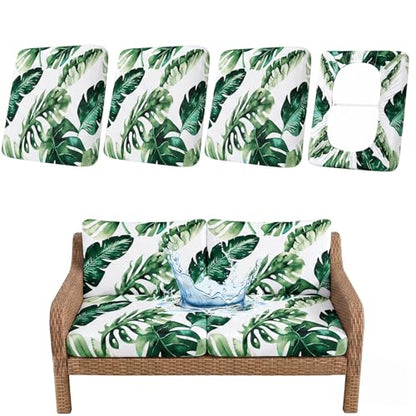 Waterproof Outdoor Cushion Covers, Stretch Patio Slipcovers | UV Resistant Coating, Stretch Fabric, Waterproof Protection, Replacement Covers, Fits Patio Furniture Cushions (4 Pieces) - color: Monstera Deliciosa, size: 4PCS