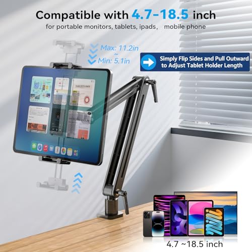 Portable Monitor Arm Mount Holder Screen Stand 18.5" 360° Rotating Base | Solid Aluminum,Tool-Free Tilt,No Sagging,Zero Plastic Joints,Hybrid Lock,Desk Protection Clamp for WFH Setups & Coding - size: up to 18.5"