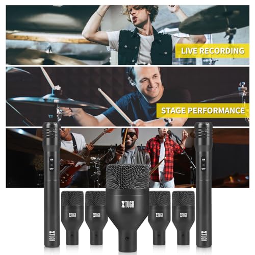 XTUGA DI7 Drum Microphone Kit,7 Pieces Metal Dynamic Drum Mic Set