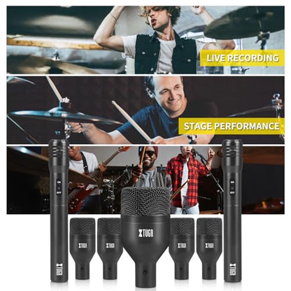 XTUGA DI7 Drum Microphone Kit,7 Pieces Metal Dynamic Drum Mic Set