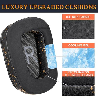 SOULWIT Cooling Gel Ear Pads Cushions Replacement for Logitech G35 G930 G933 G935 G633 G635 G533 G430 G431 G432 G433 Gaming Headset, Earpads for G332 G230 G231 G233 Headphones - Black Gold - color: Black Gold