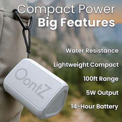 OontZ Angle Solo Compact Bluetooth Speaker, 14-Hour Playtime, White | Compact 5W Bluetooth speaker with clear sound, 100-ft range, IPX5, mic, AUX Input and USB-C Charging Cable. - color: White