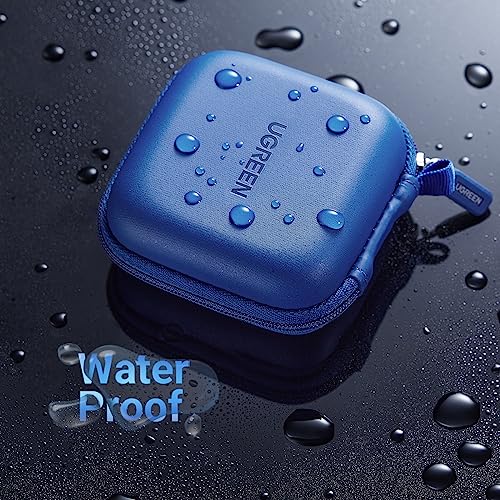 UGREEN Earbud Case, Waterproof Earphone Case Pouch Compatible with AirPods Pro Headphone Case Holder with Stainless Steel Carabiner, for Headphones, Earbuds, SD Memory Card, Camera Chips, Blue - color: Blue