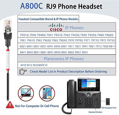 Arama RJ9 Telephone Headset for Cisco IP Phones, Mic Mute&Volume Control | Wired Phone Headset, Lightweight, Coilded Wire for Long Range, Clear Calls, Compatible with Cisco IP-7940G 8841 7841 9971