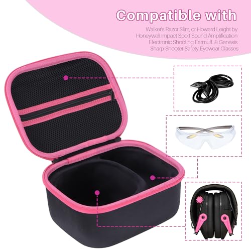 Storage Case Compatible with Walker's Razor Slim Shooting Hearing Protection Electronic Earmuffs - color: Black + Rose Red