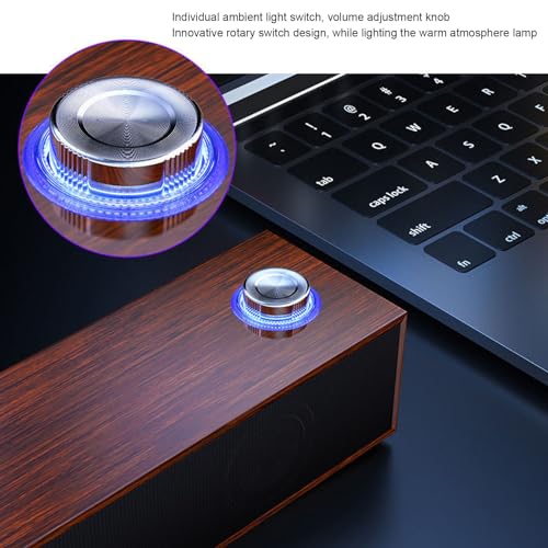 Wood Computer Speakers for Desktop, Mini Sound Bar Speaker with Stereo Sound, USB Powered Small PC Speakers, with Volume Knob, 3.5mm AUX Plug & , Plug and Play