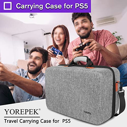 YOREPEK Hard Shell Travel Carrying Case Compatible with PS5, PS5 Pro | Travel Protective Bag Suitable for Playstation 5 Digital Edition, Console, Controllers, Headset and Gaming Accessories, Grey