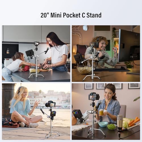 Heavy Duty Mic Stand for Desk, SUPON Stainless Steel Desktop Microphone Stand with 5/8, 3/8, 1/4 Adapters, Pro C-Stand Boom Arm for Blue Yeti, Shure SM7B, Camera, Light, Video Recording