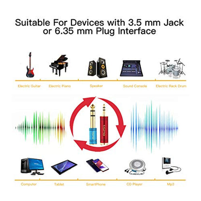 Tisino Headphone Adapter Kit, 1/4" to 1/8" Stereo Adapter, Red & Blue, 2PCS | 3.5mm to 6.35mm & 6.35mm to 3.5mm Aux Converter for Amp, Guitar, Piano, Speaker, Gold-Plated Stereo Audio Jack Adapter - size: Red & Blue