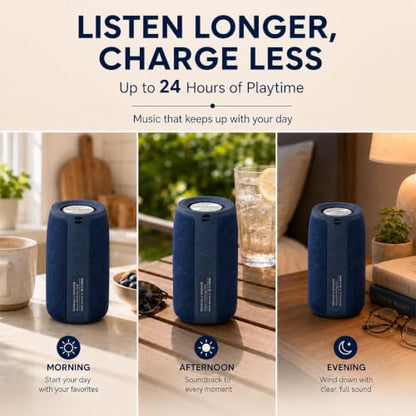 Musibaby M68 Bluetooth Speaker, 12W, IPX5, 24H Playtime, Dark Blue | Portable, small and compact with USB playback, AUX input, FM radio, TF card playback, up to 24H and dual pairing. - color: Dark Blue