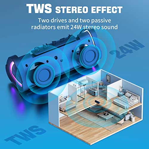 Vanzon Bluetooth Speakers V40 Portable Wireless Speaker V5.0 with 24W Loud Stereo Sound, TWS, 24H Playtime & IPX7 Waterproof, Suitable for Travel, Home&Outdoors - Blue (HIJ) - color: Blue